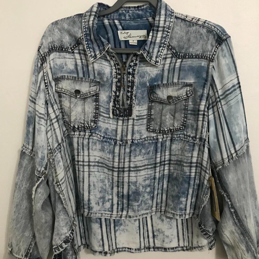 Vintage Havana Denim Half Zip Top Sz Small